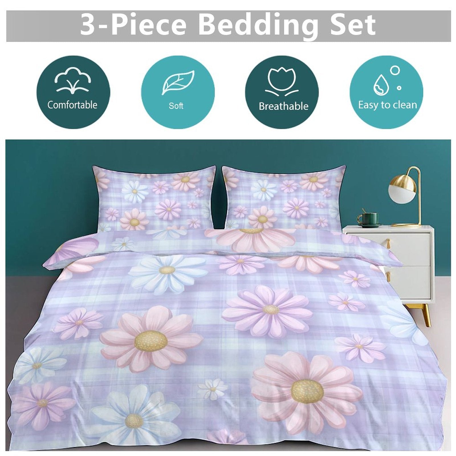 Queen 3-Piece Bedding Set-90"x90"/ 229x229cm