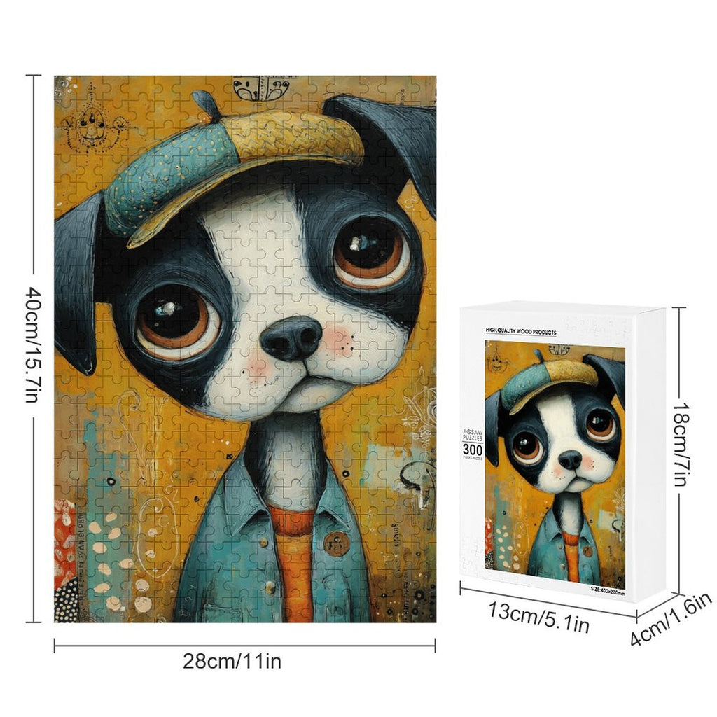 Boho Newsboy puppy Wooden Puzzle