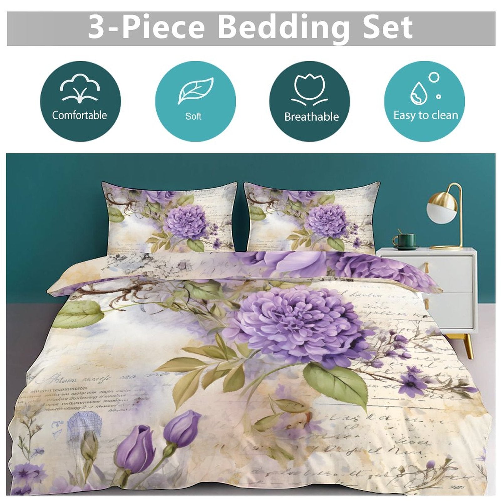 Queen 3-Piece Bedding Set-90"x90"/ 229x229cm