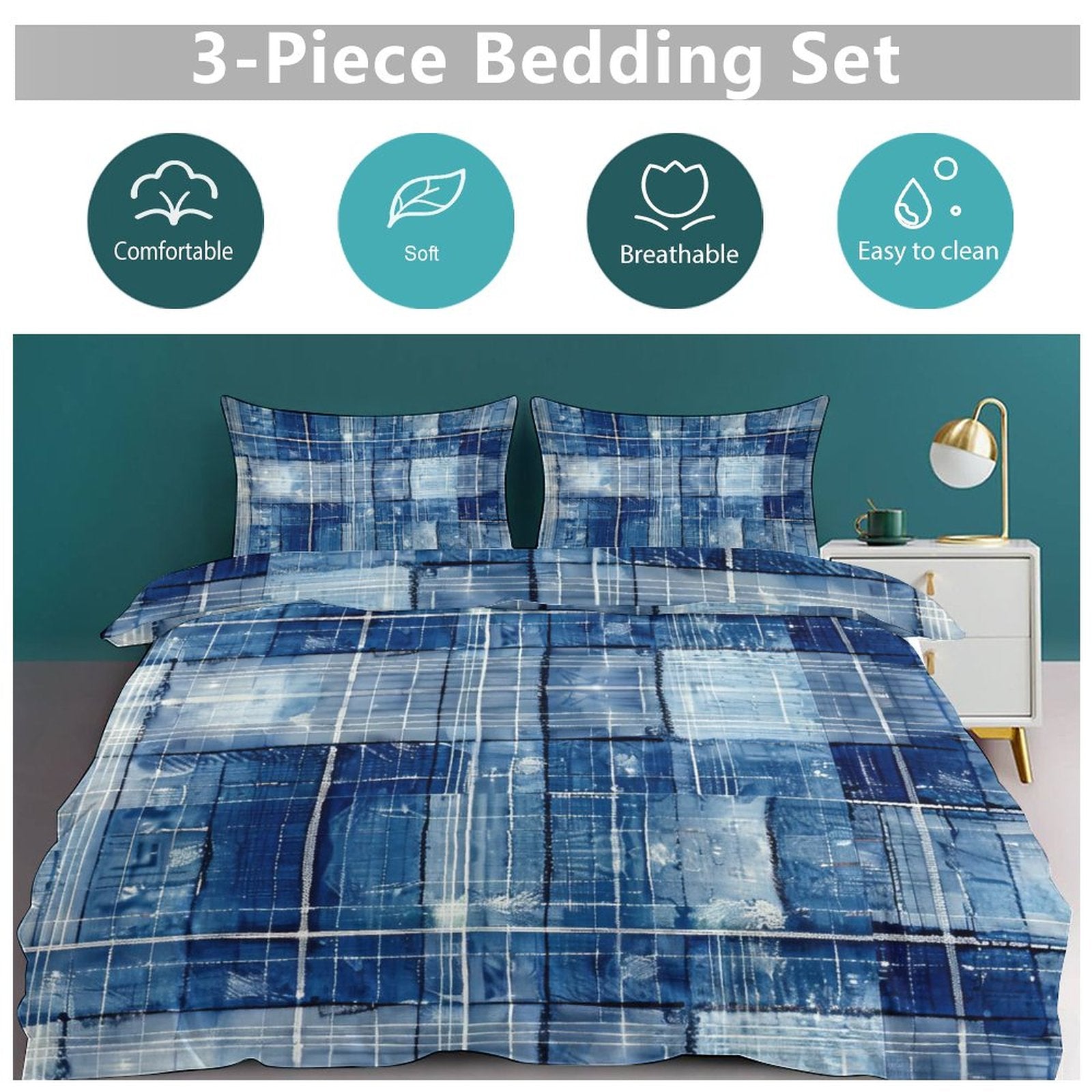 Queen 3-Piece Bedding Set-90"x90"/ 229x229cm