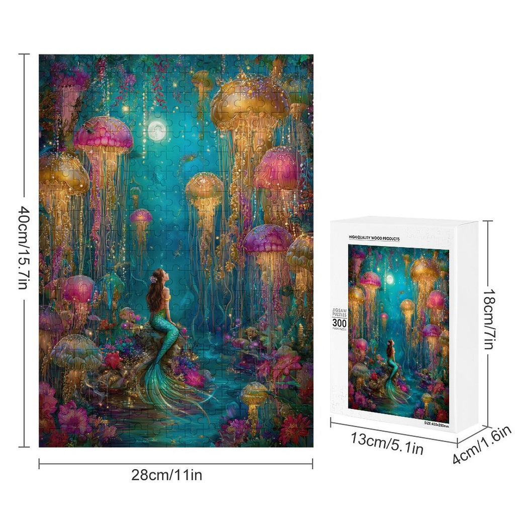 Iridescent mermaid and jelly fish Wooden Puzzle