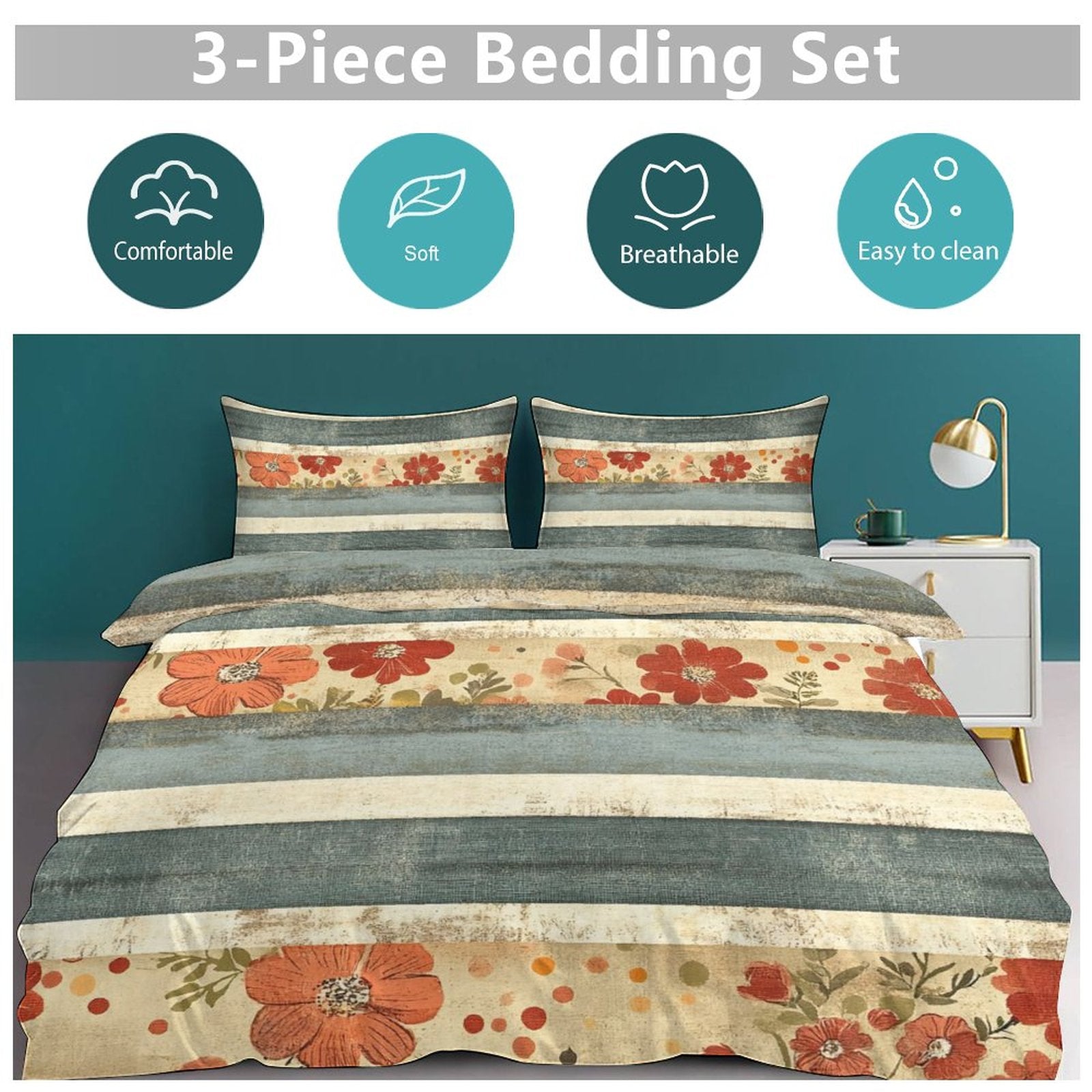 Queen 3-Piece Bedding Set-90"x90"/ 229x229cm