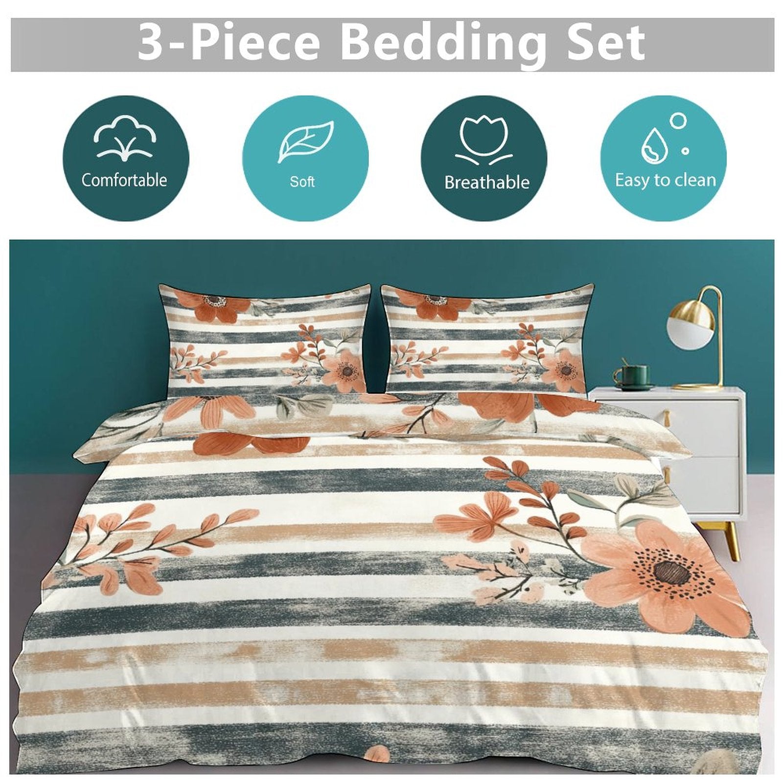 Queen 3-Piece Bedding Set-90"x90"/ 229x229cm