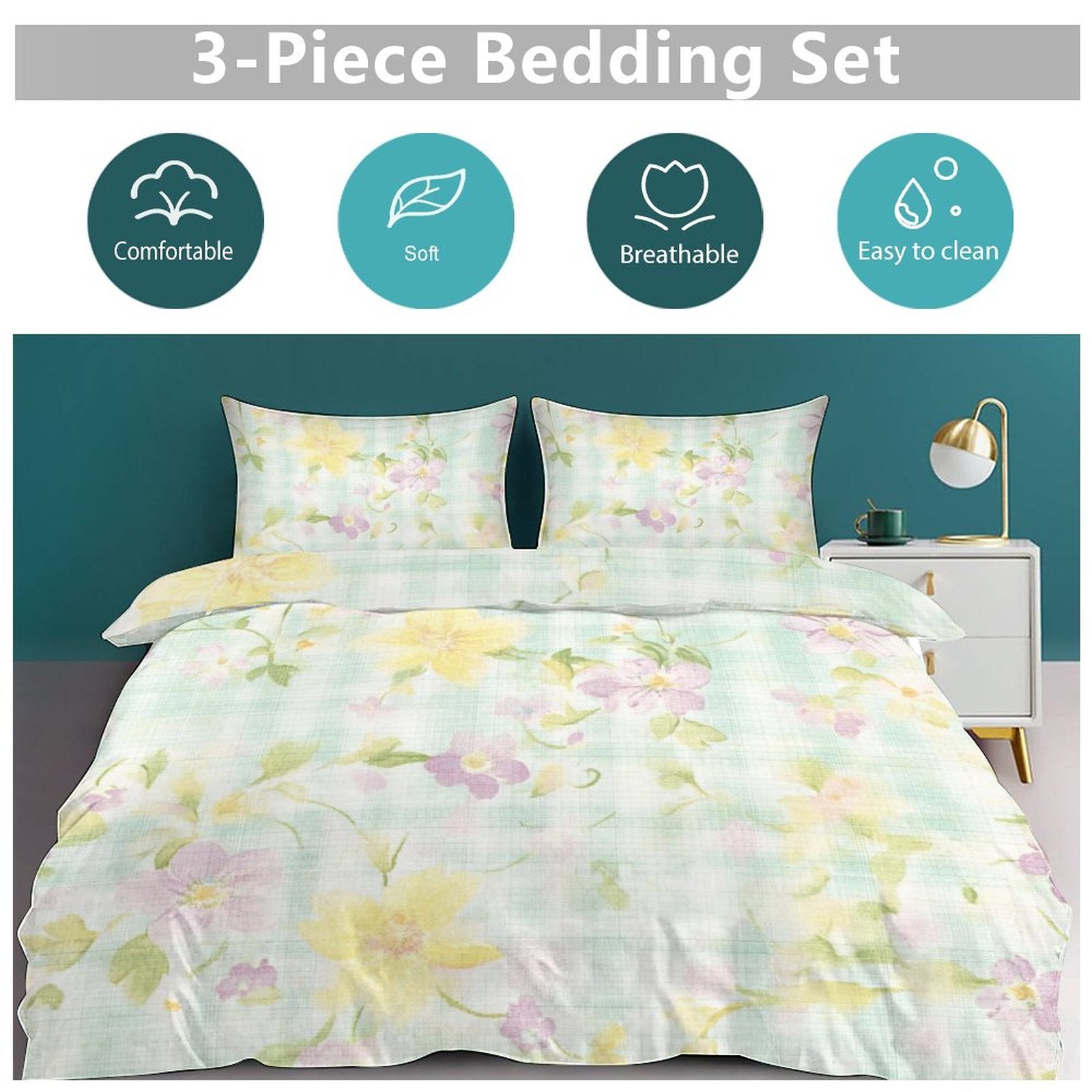 Queen 3-Piece Bedding Set-90"x90"/ 229x229cm