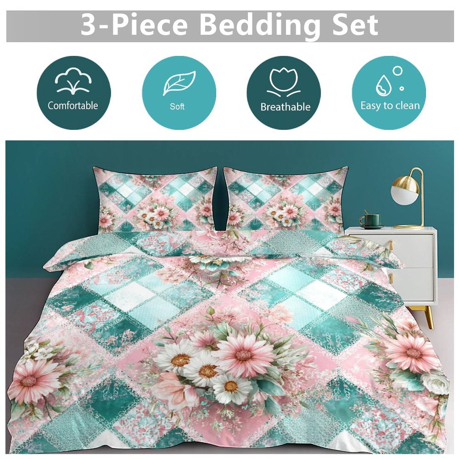 Queen 3-Piece Bedding Set-90"x90"/ 229x229cm