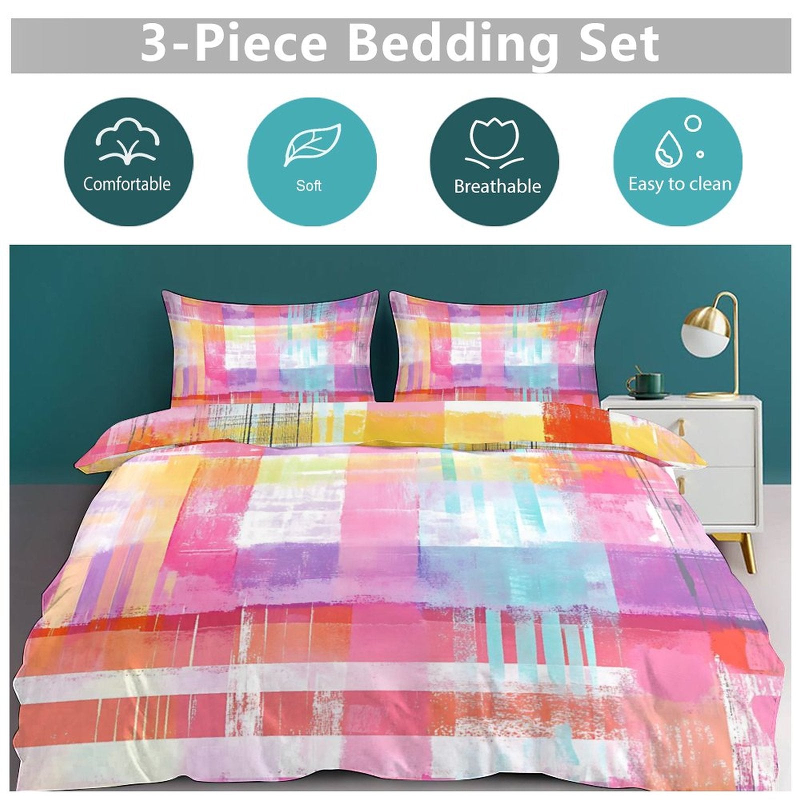 Queen 3-Piece Bedding Set-90"x90"/ 229x229cm