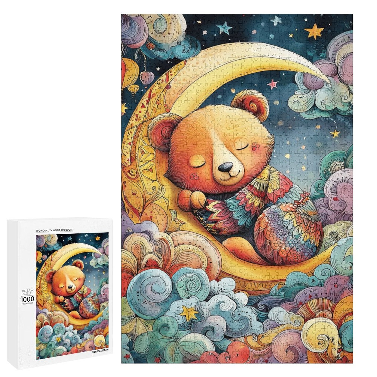 Colorful sleeping moon bear Wooden Puzzle