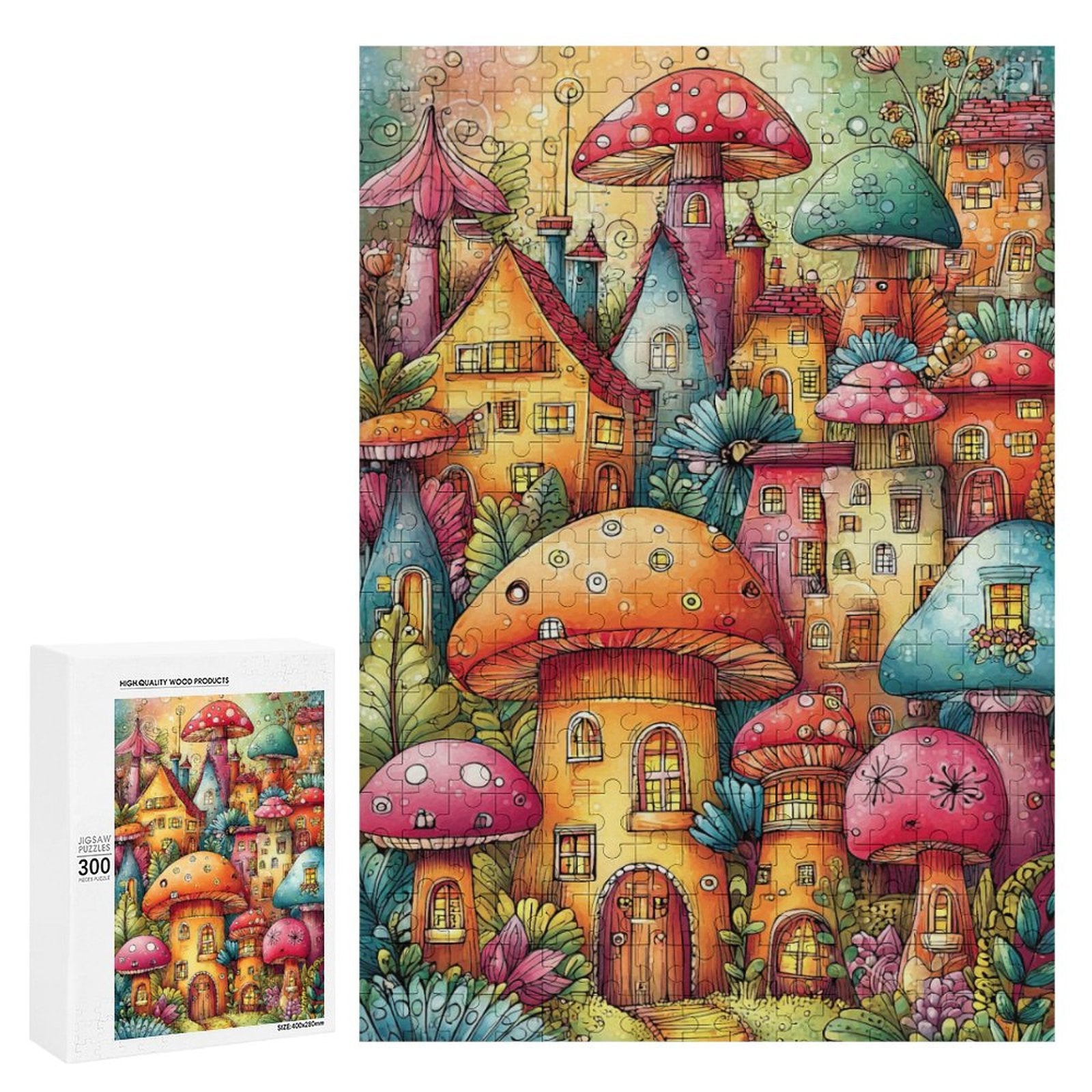 Colorful mushroom houses Wooden Puzzle
