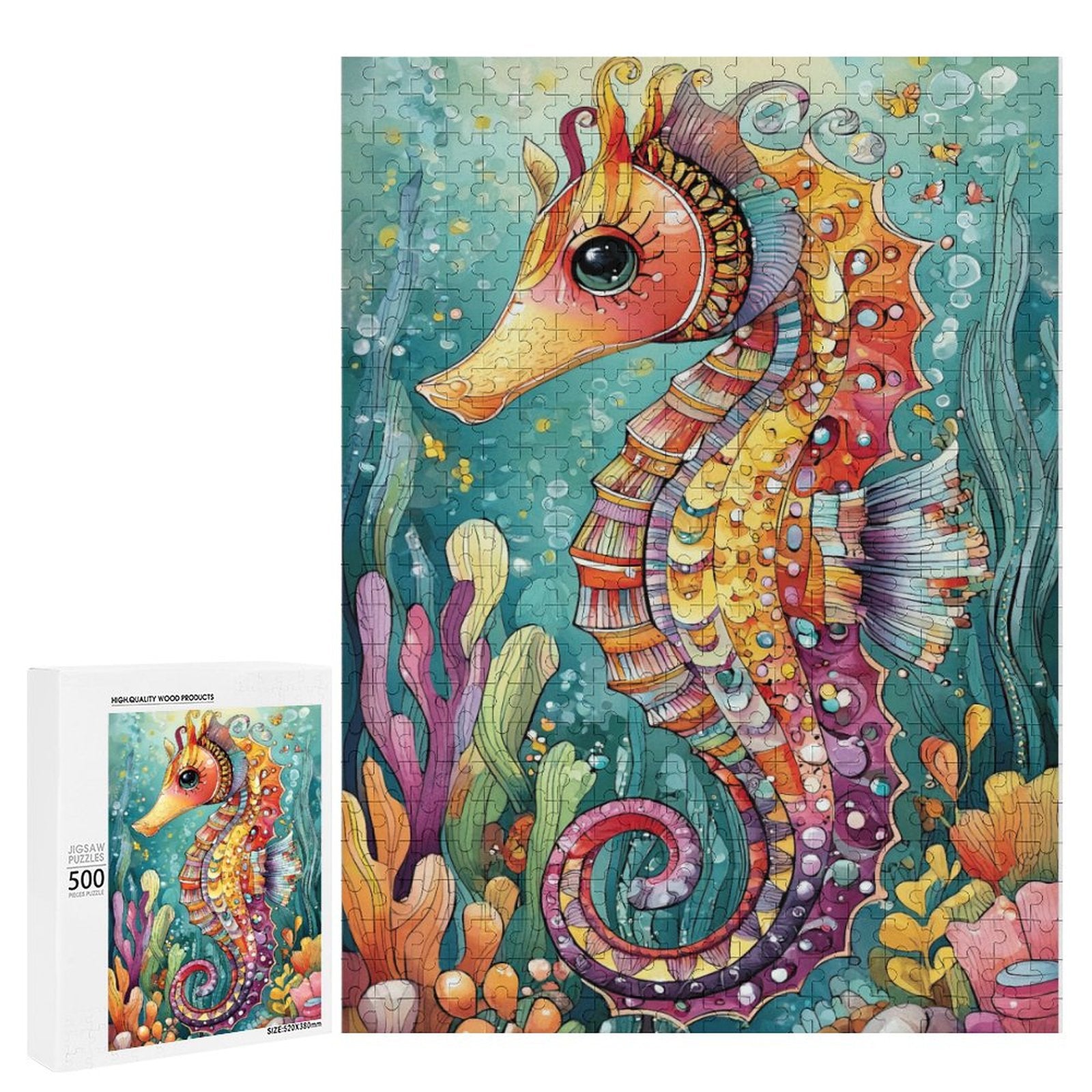 Colorful Seahorse Wooden Puzzle