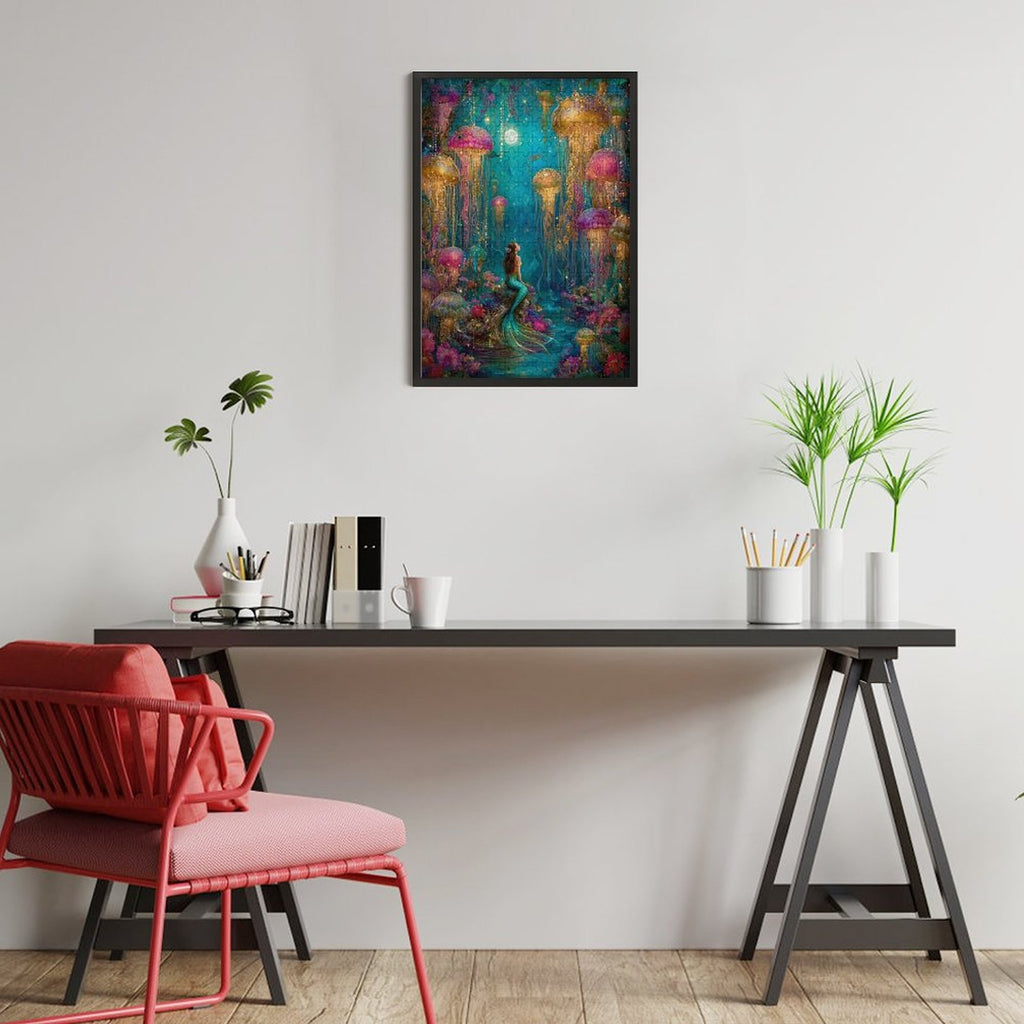 Iridescent mermaid and jelly fish Wooden Puzzle