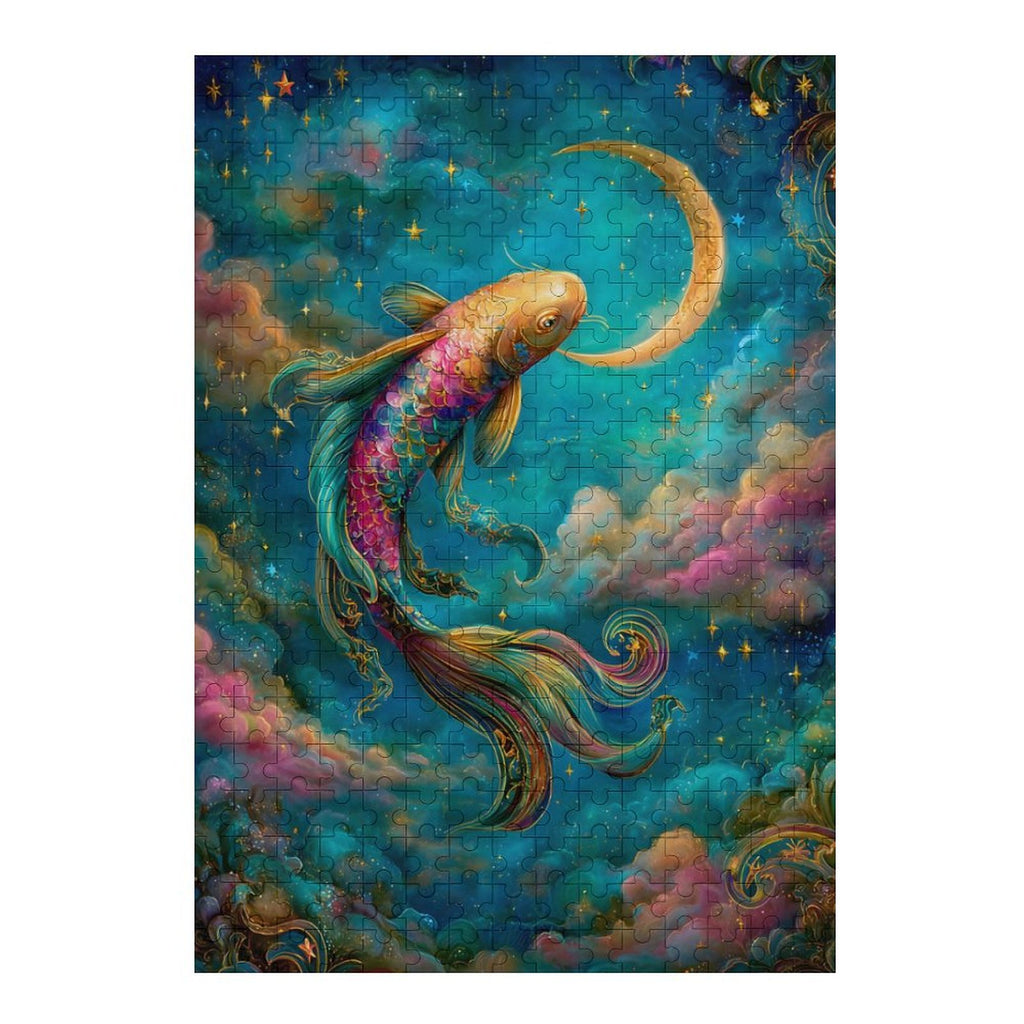 Iridescent Koi and Crescent Wooden Puzzle