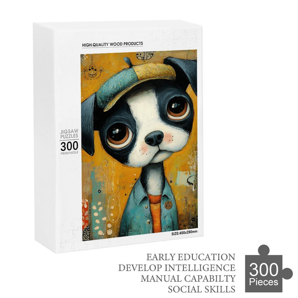 Boho Newsboy puppy Wooden Puzzle