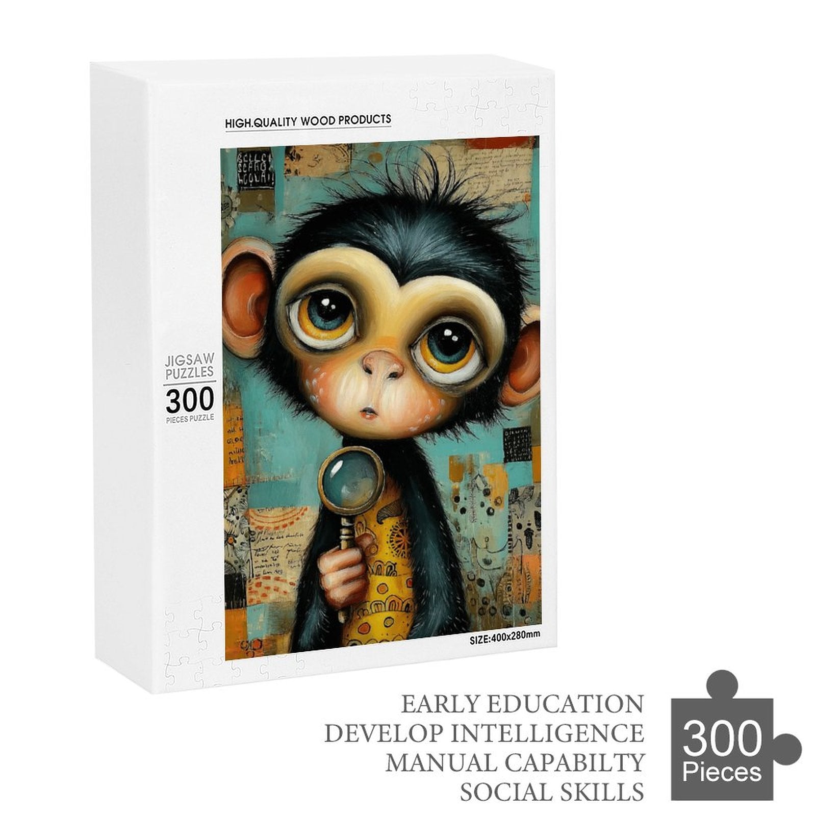 Boho Baby Monkey explorer Wooden Puzzle