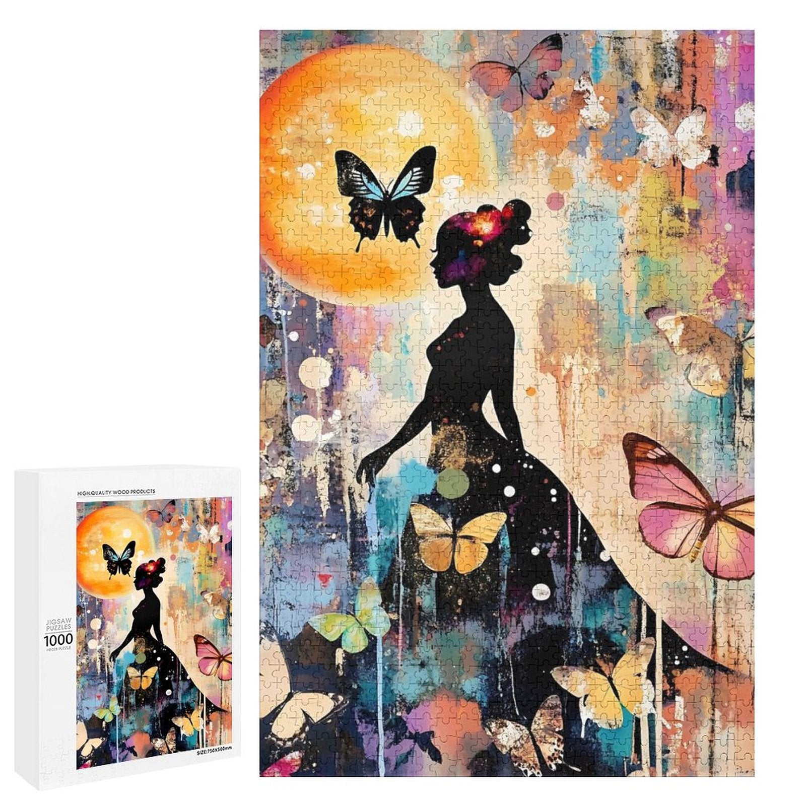 Colorful Butterfly Lady Silhouette Wooden Puzzle