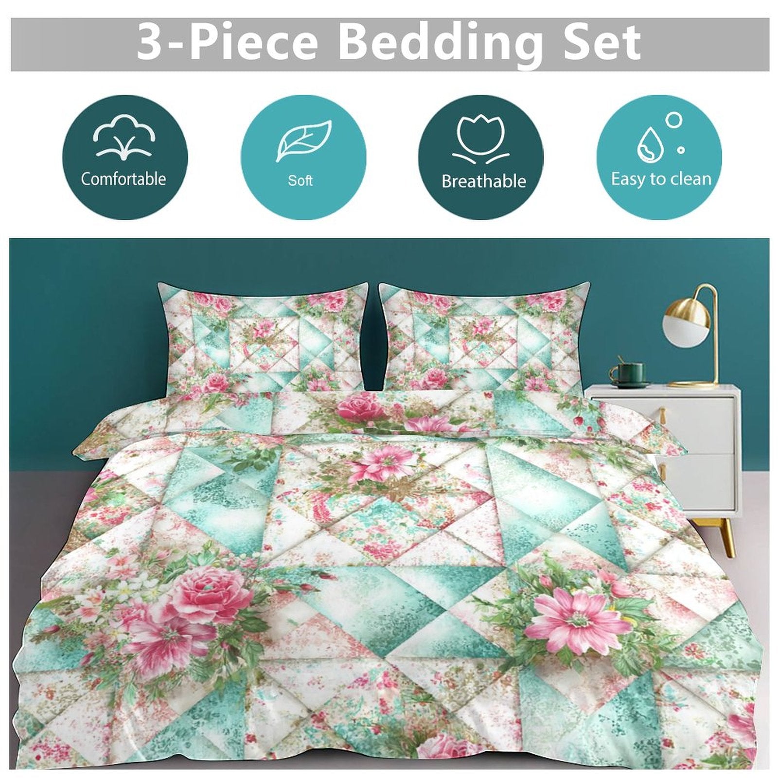 Queen 3-Piece Bedding Set-90"x90"/ 229x229cm