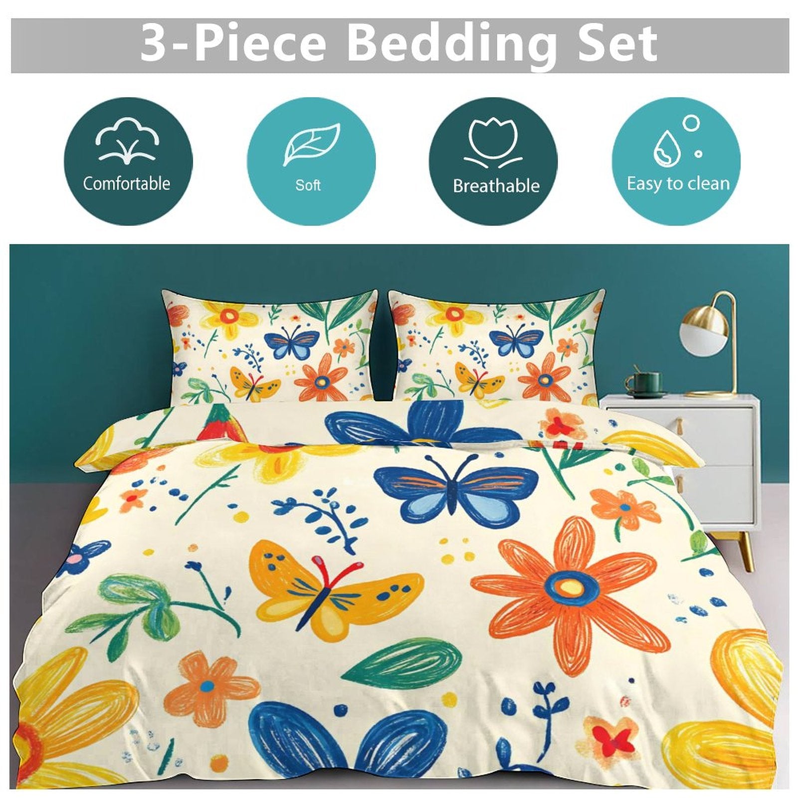 Queen 3-Piece Bedding Set-90"x90"/ 229x229cm