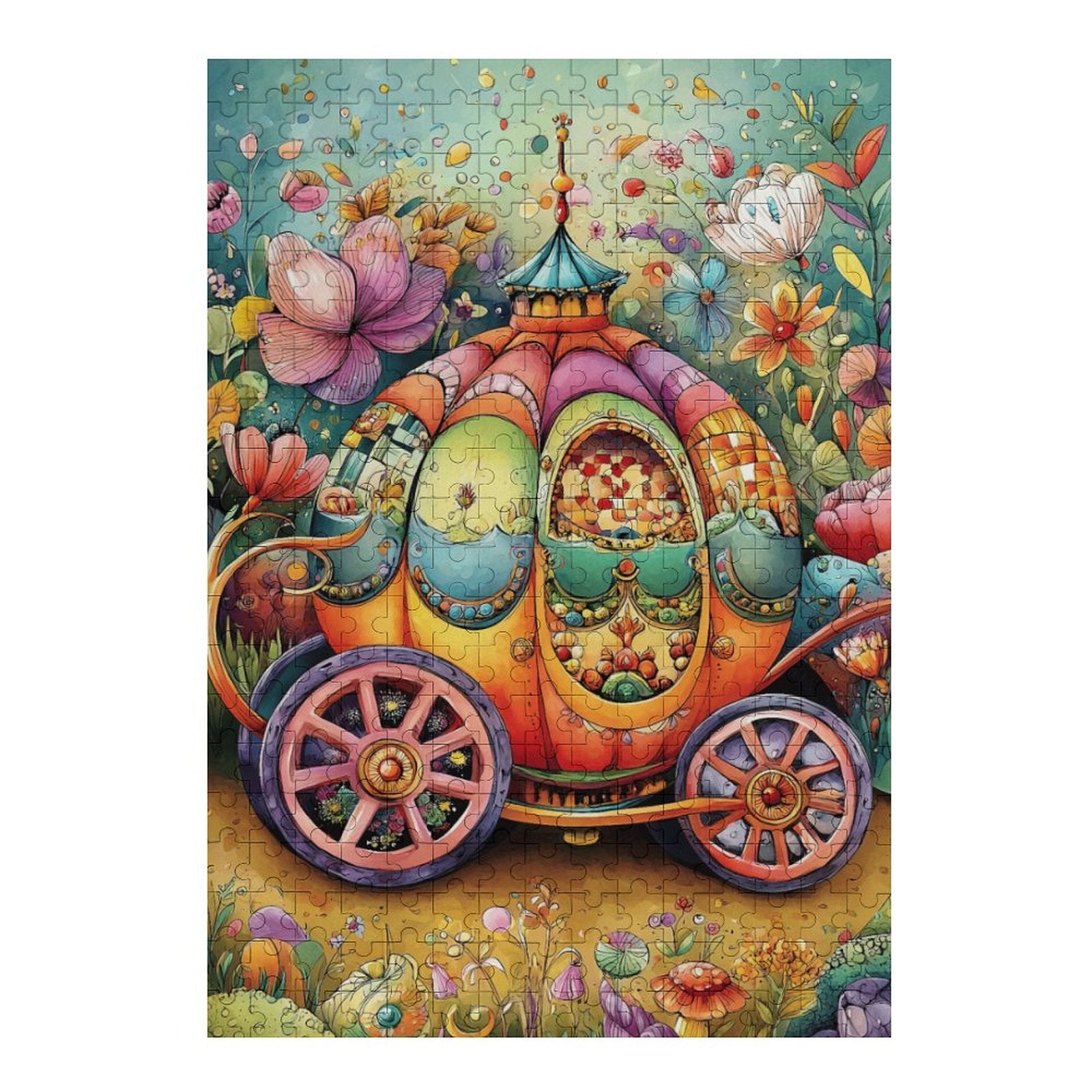 Colorful  pumpkin carriage Wooden Puzzle