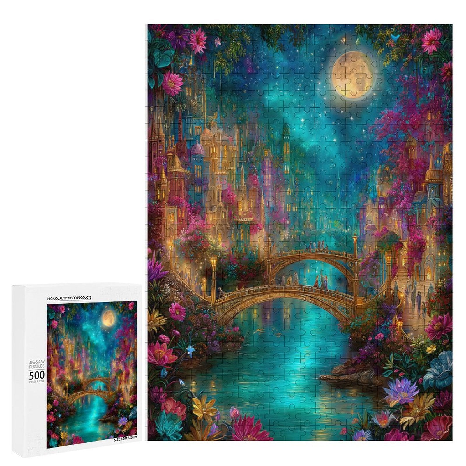 Iridescent Village on the water Wooden Puzzle