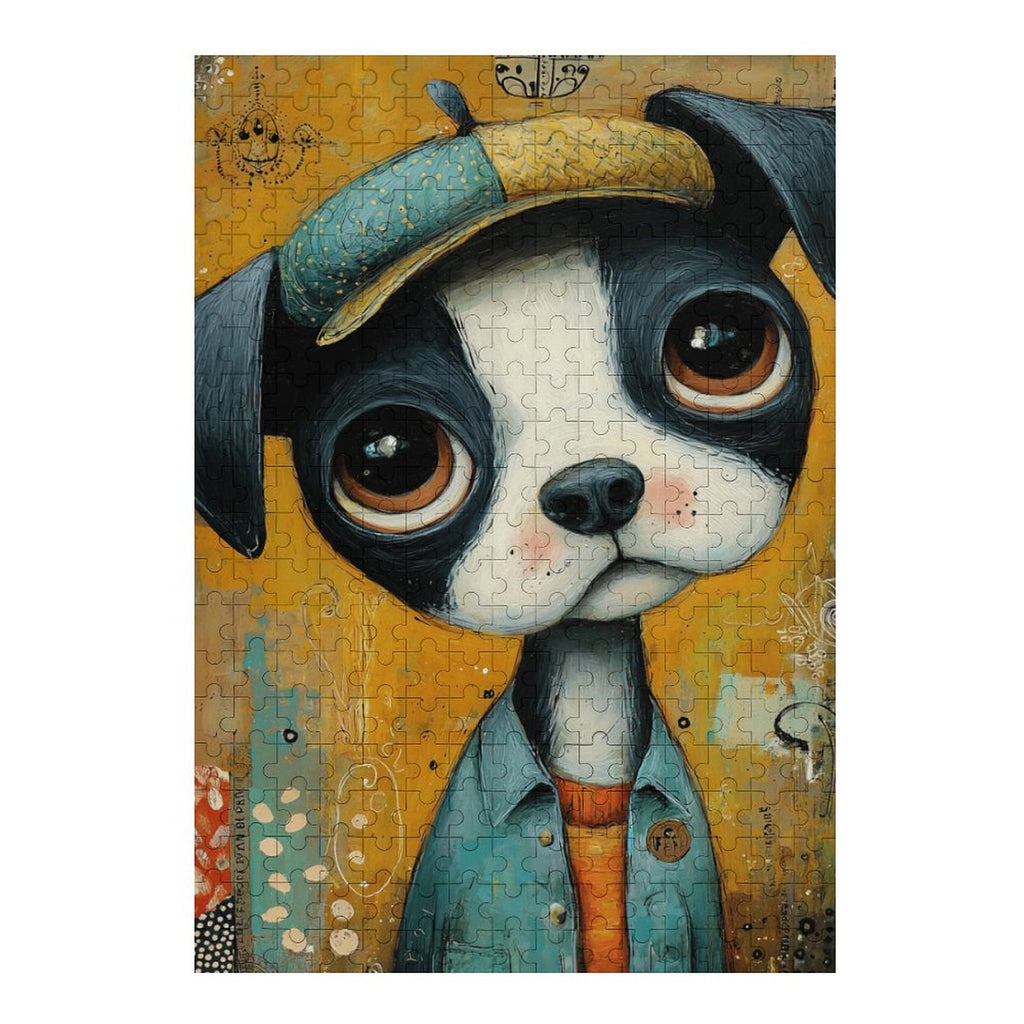 Boho Newsboy puppy Wooden Puzzle
