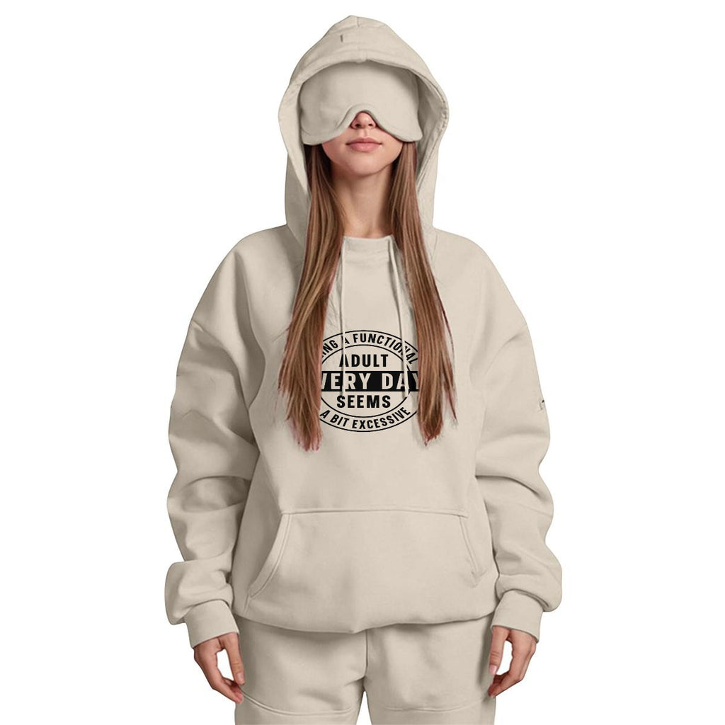 Every Day Adulting Women's Travel Nap Hoodie with Built-in Eye Mask