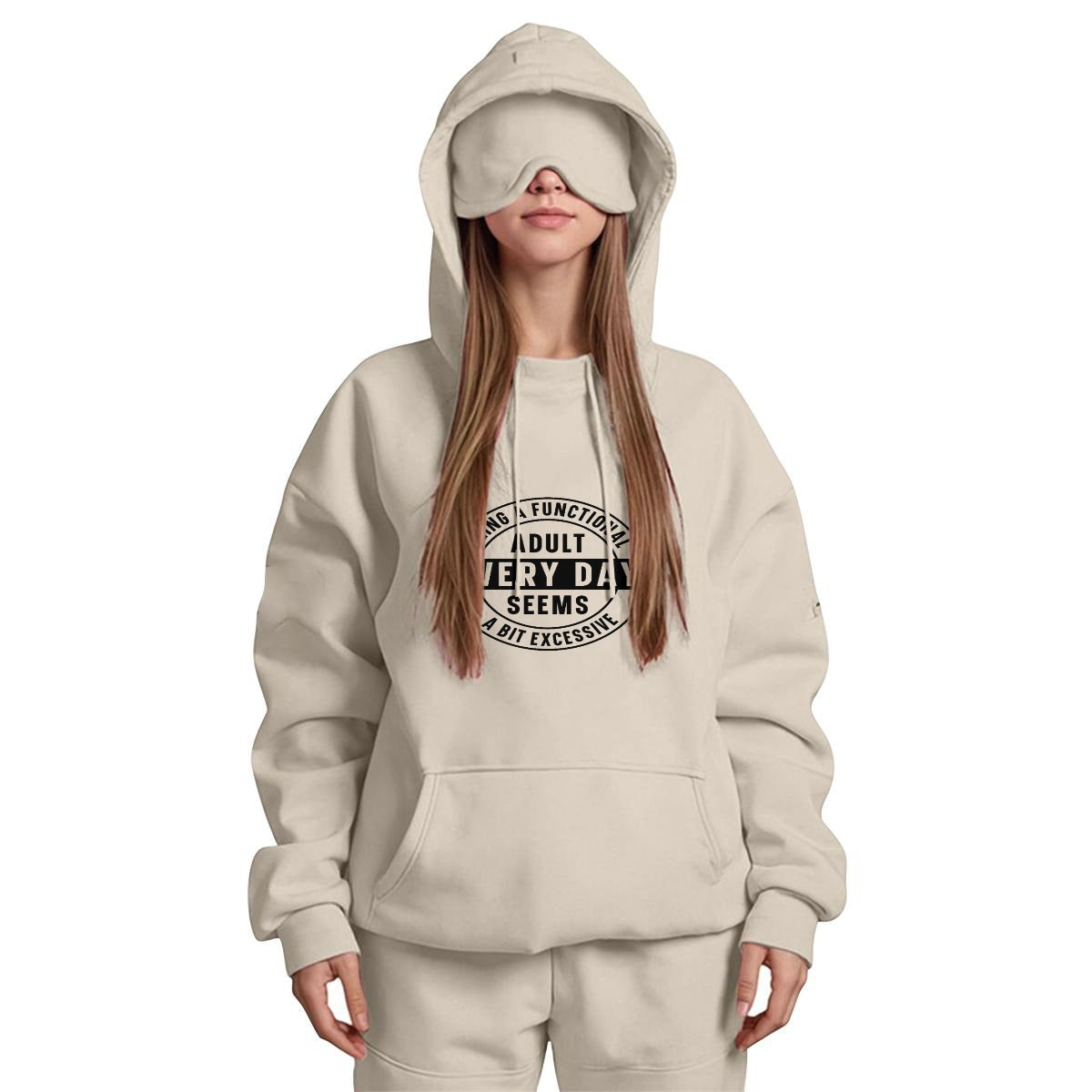 Every Day Adulting Women's Travel Nap Hoodie with Built-in Eye Mask