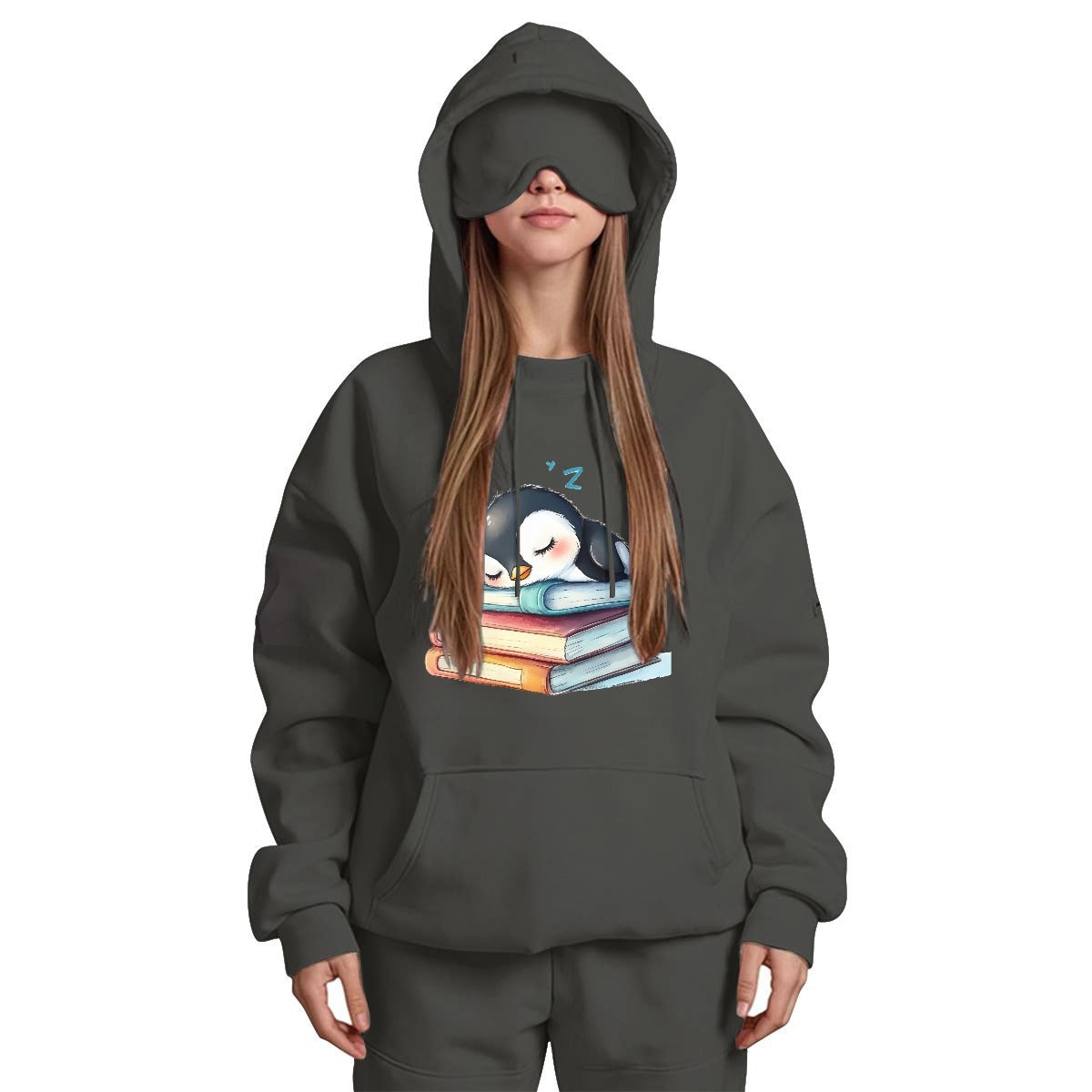 Sleeping Penguin Women's Travel Nap Hoodie with Built-in Eye Mask