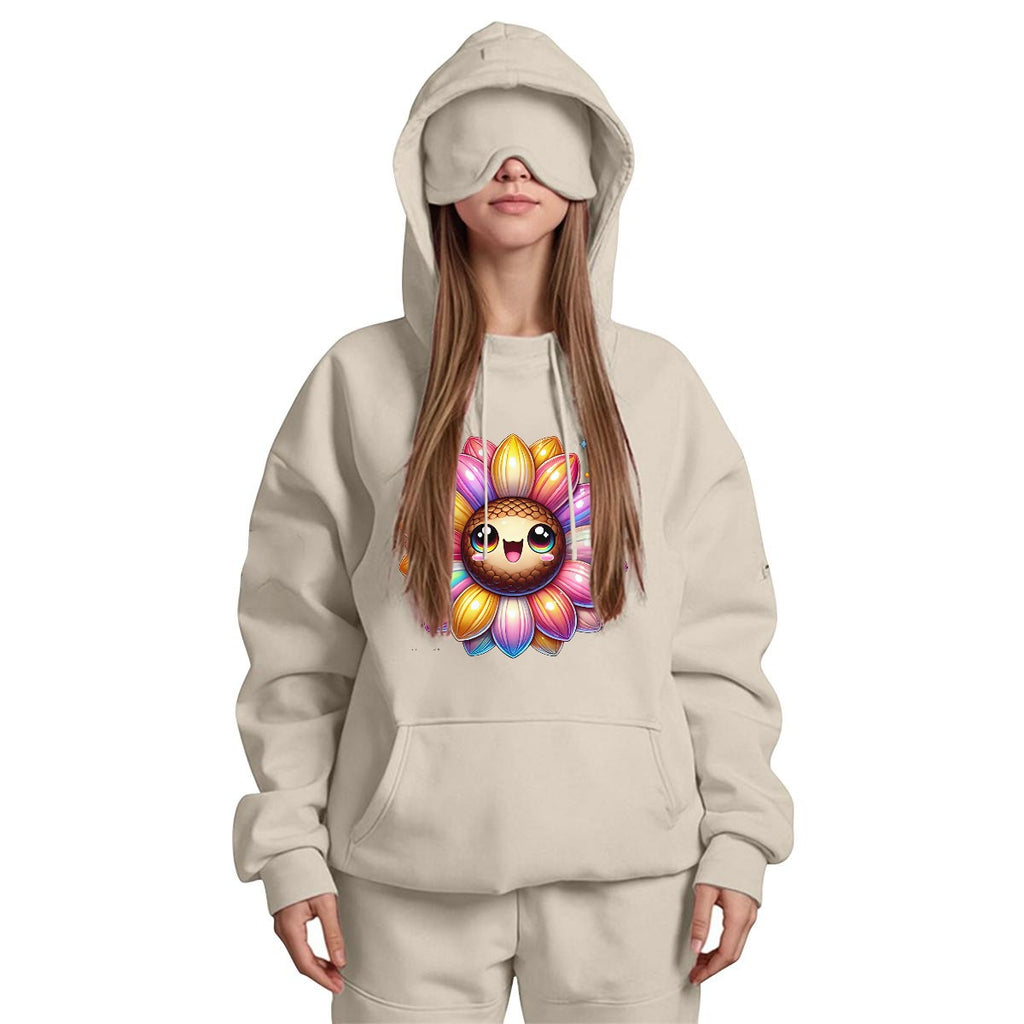 Smiling Rainbow sunflower Women's Travel Nap Hoodie with Built-in Eye Mask