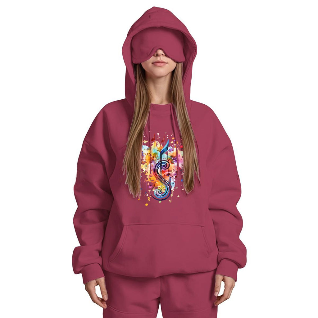 Musical Women's Travel Nap Hoodie with Built-in Eye Mask