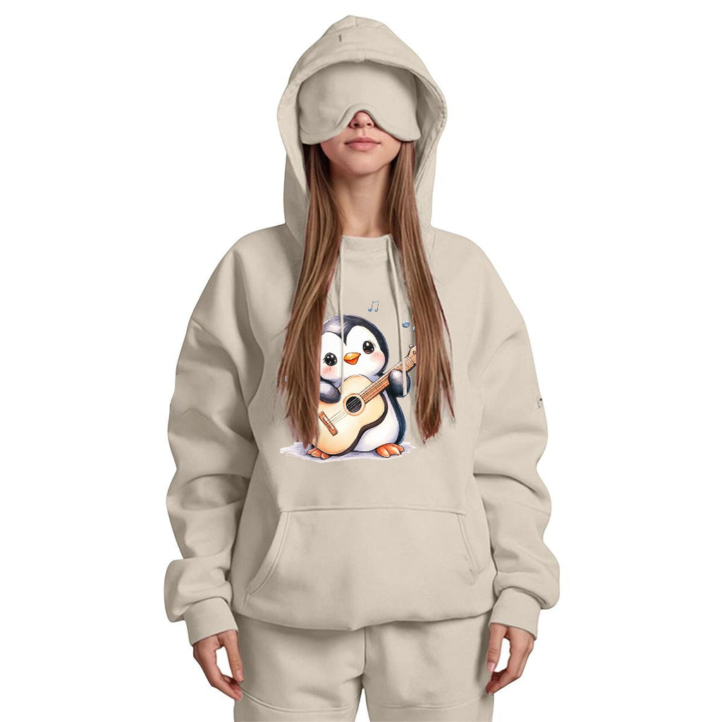 Singing Penguin Women's Travel Nap Hoodie with Built-in Eye Mask