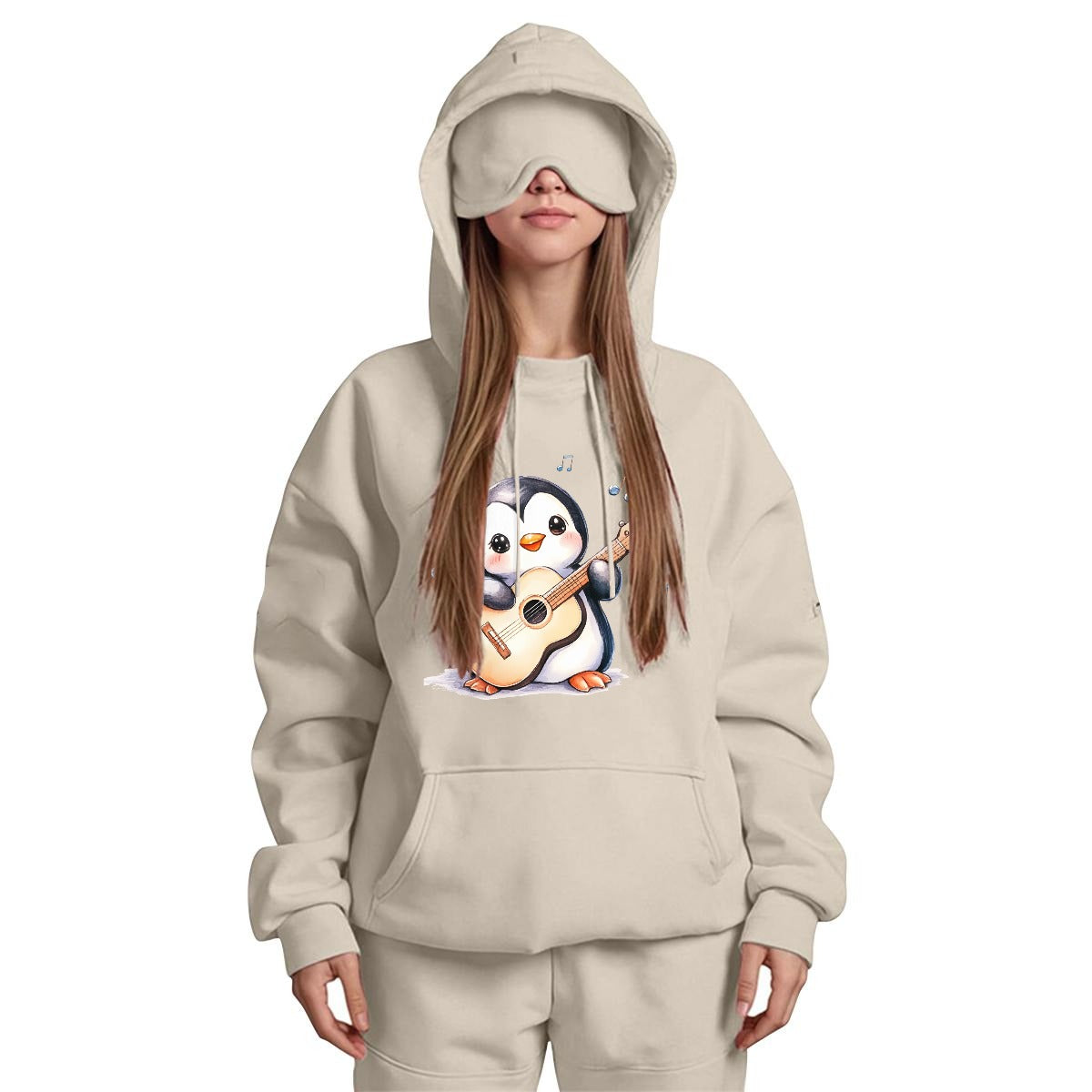 Singing Penguin Women's Travel Nap Hoodie with Built-in Eye Mask
