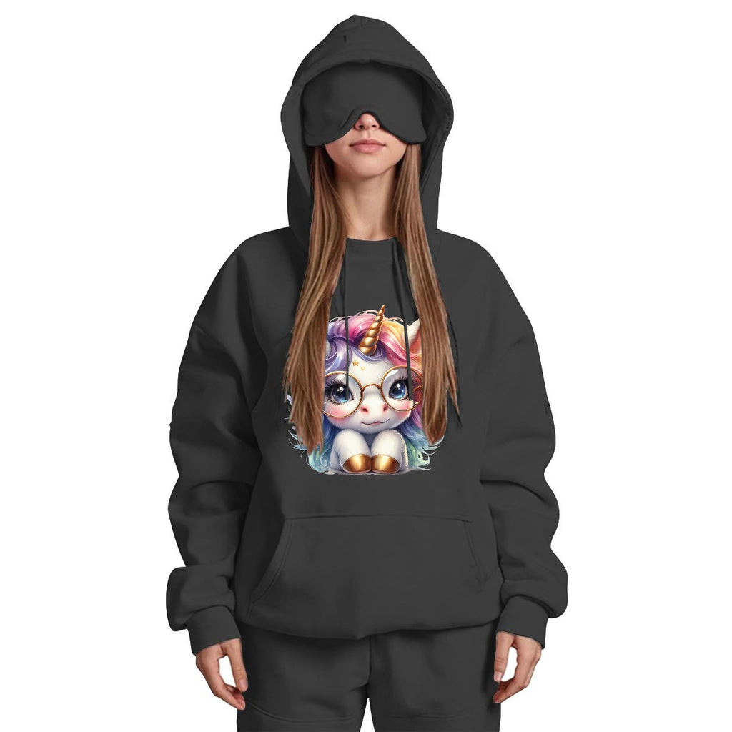 Pretty Unicorn Women's Travel Nap Hoodie with Built-in Eye Mask