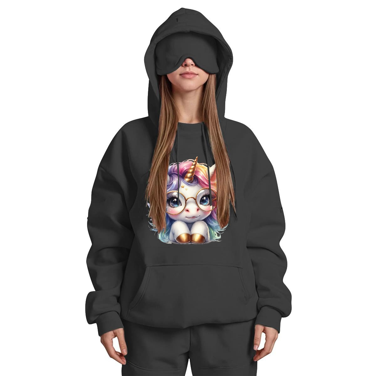 Pretty Unicorn Women's Travel Nap Hoodie with Built-in Eye Mask