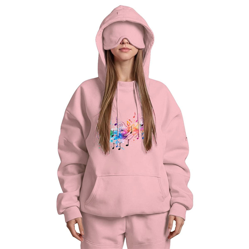 Music notes Women's Travel Nap Hoodie with Built-in Eye Mask