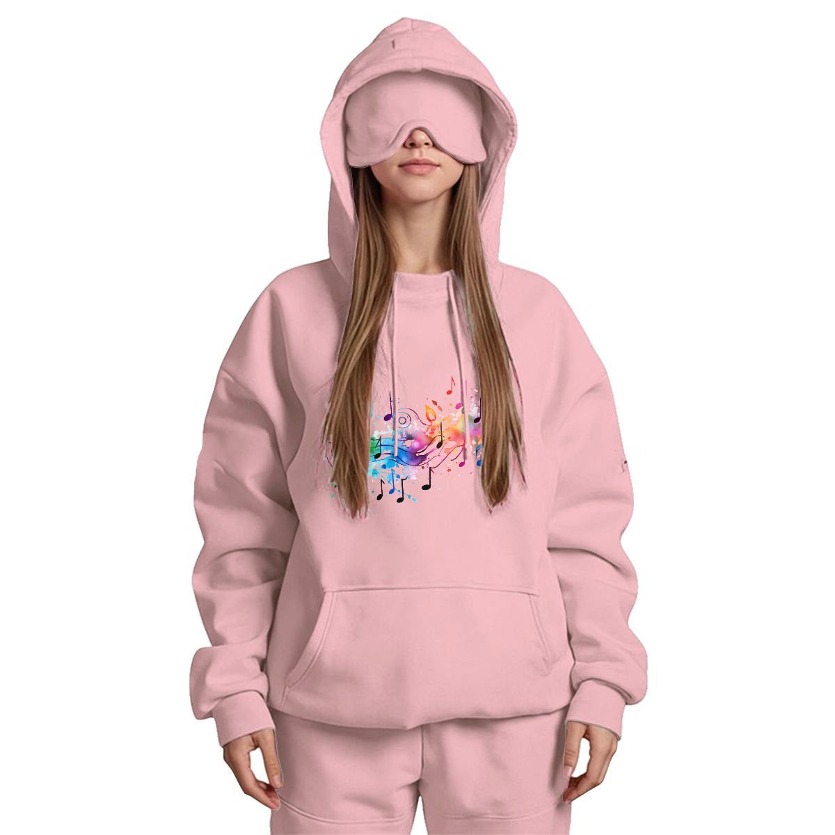 Music notes Women's Travel Nap Hoodie with Built-in Eye Mask