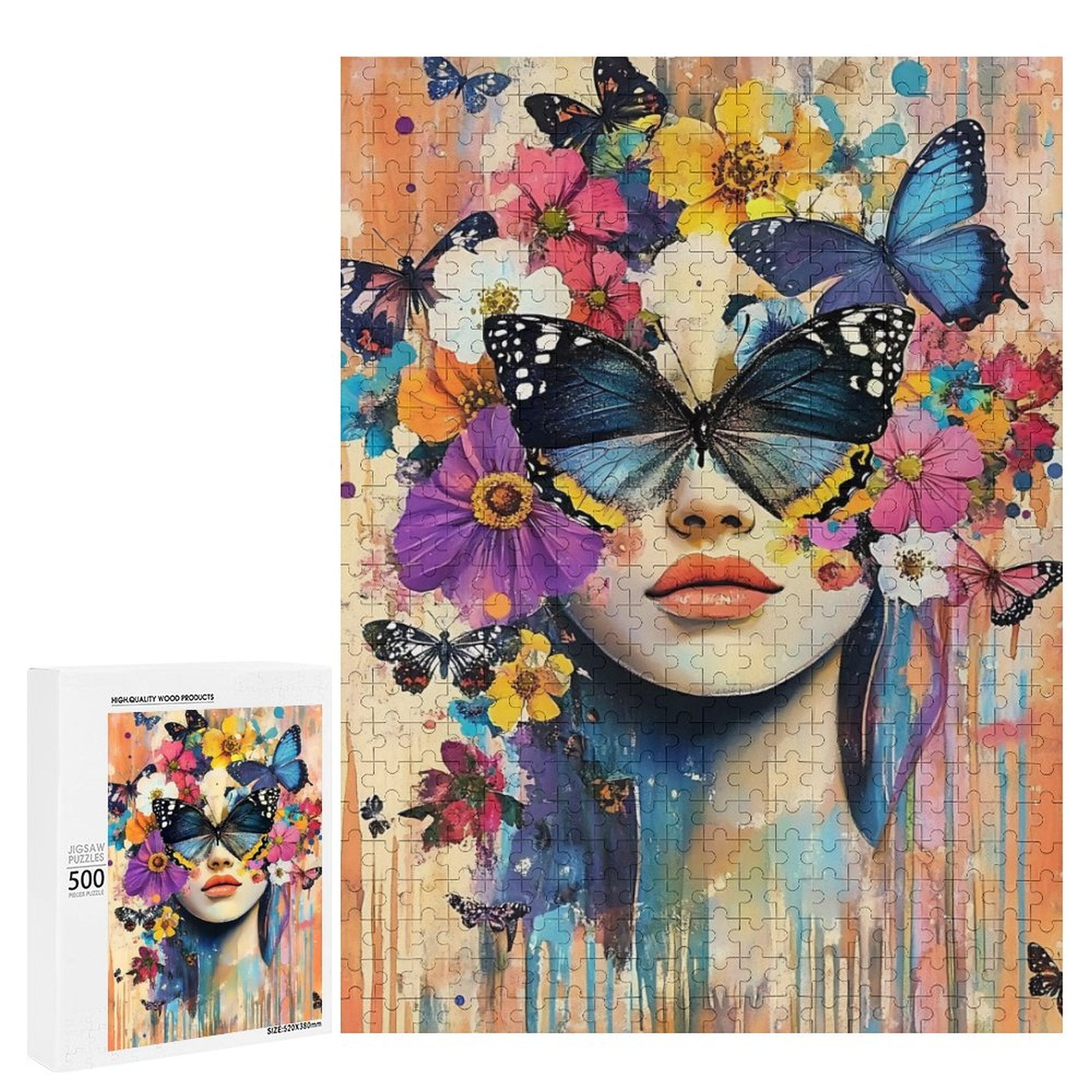 Colorful Butterfly Woman Wooden Puzzle