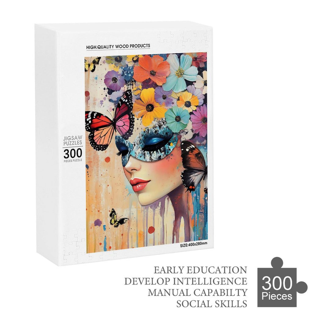 Colorful Masked Butterfly Lady Wooden Puzzle