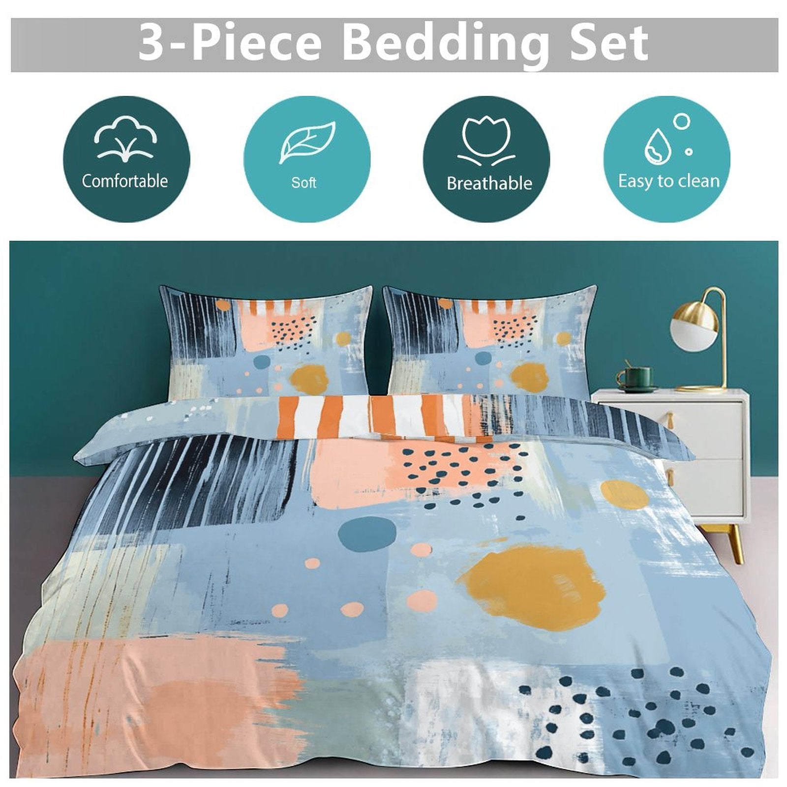 Queen 3-Piece Bedding Set-90"x90"/ 229x229cm