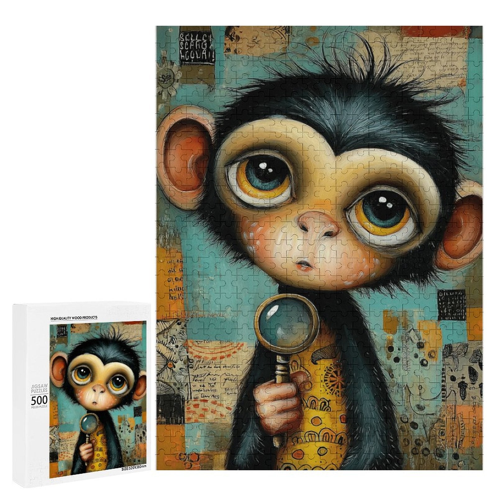 Boho Baby Monkey explorer Wooden Puzzle