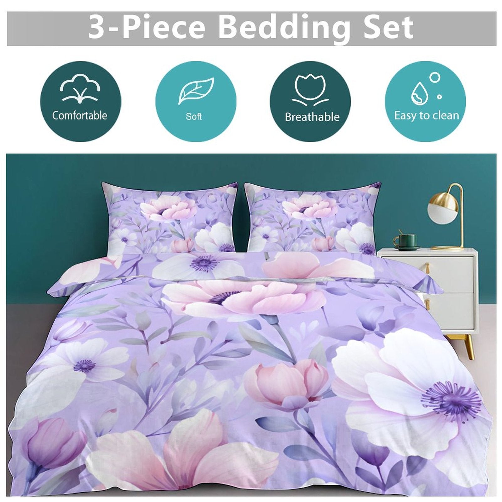 Queen 3-Piece Bedding Set-90"x90"/ 229x229cm