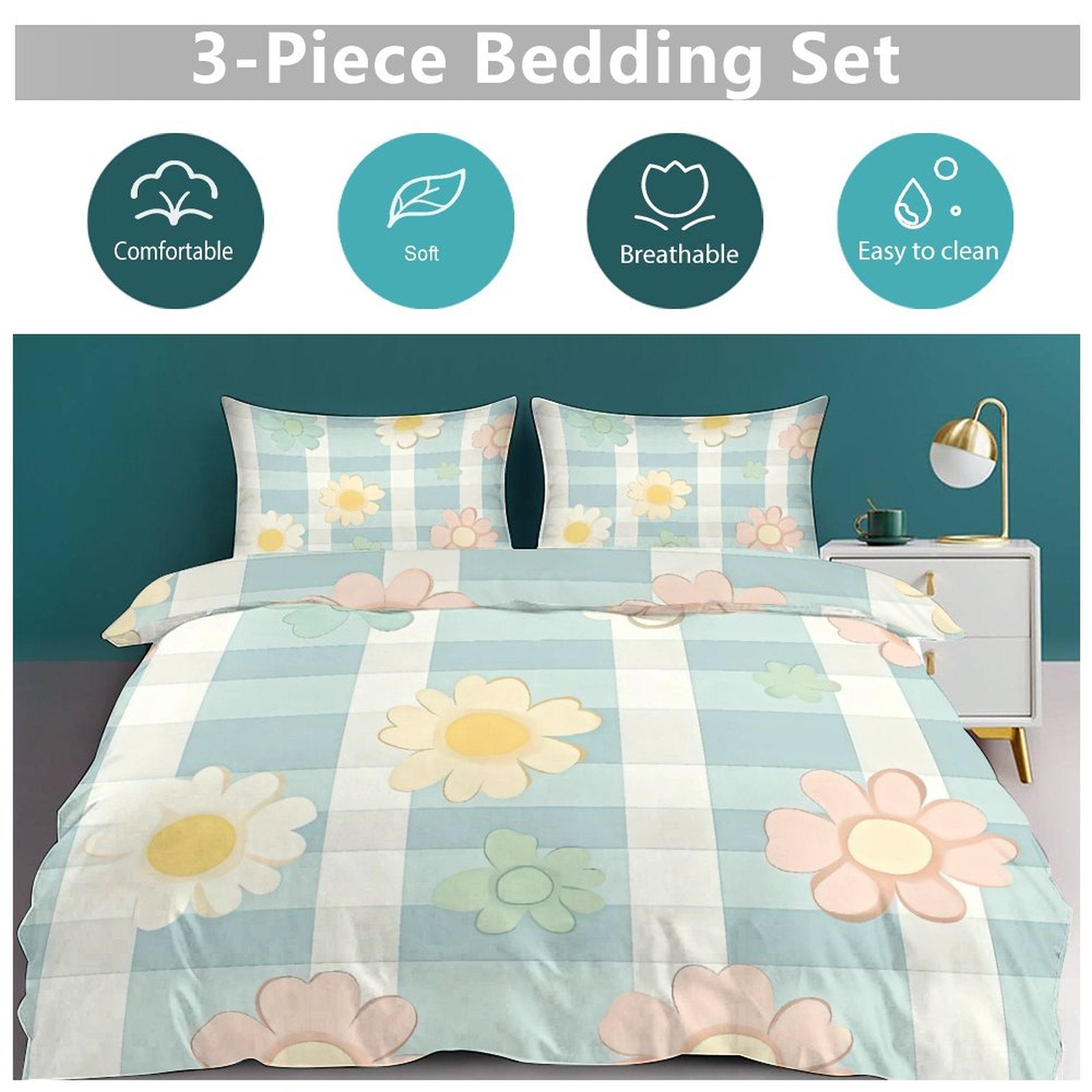 Queen 3-Piece Bedding Set-90"x90"/ 229x229cm