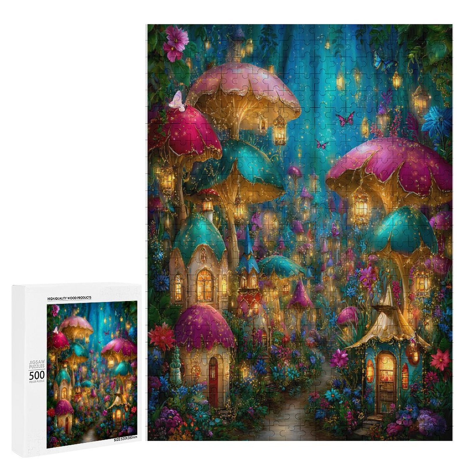 Mystical Mushroom City Wooden Puzzle
