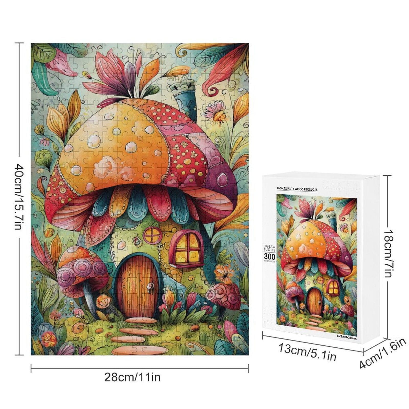 Colorful Big Mushroom House Wooden Puzzle