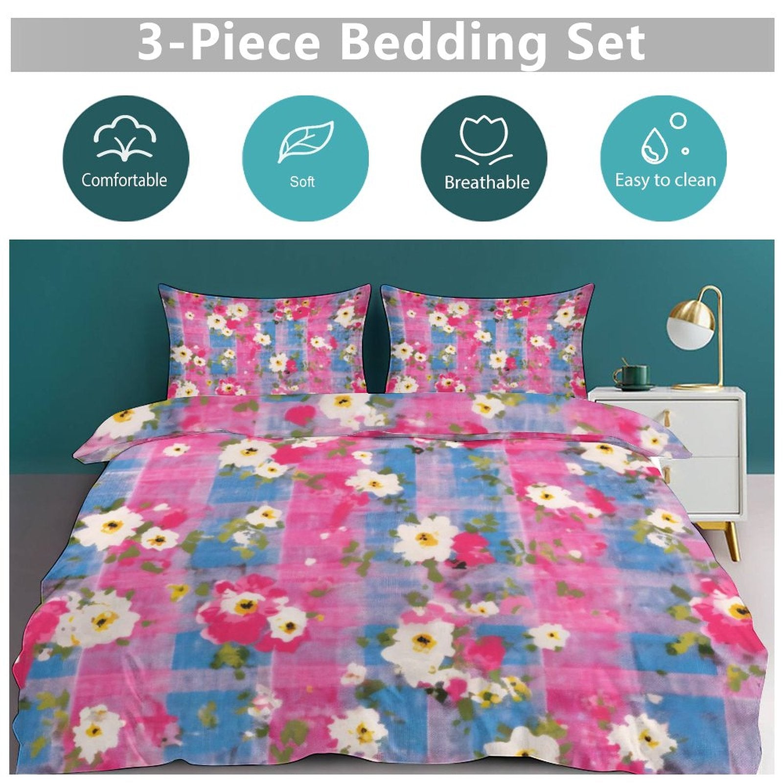 Queen 3-Piece Bedding Set-90"x90"/ 229x229cm