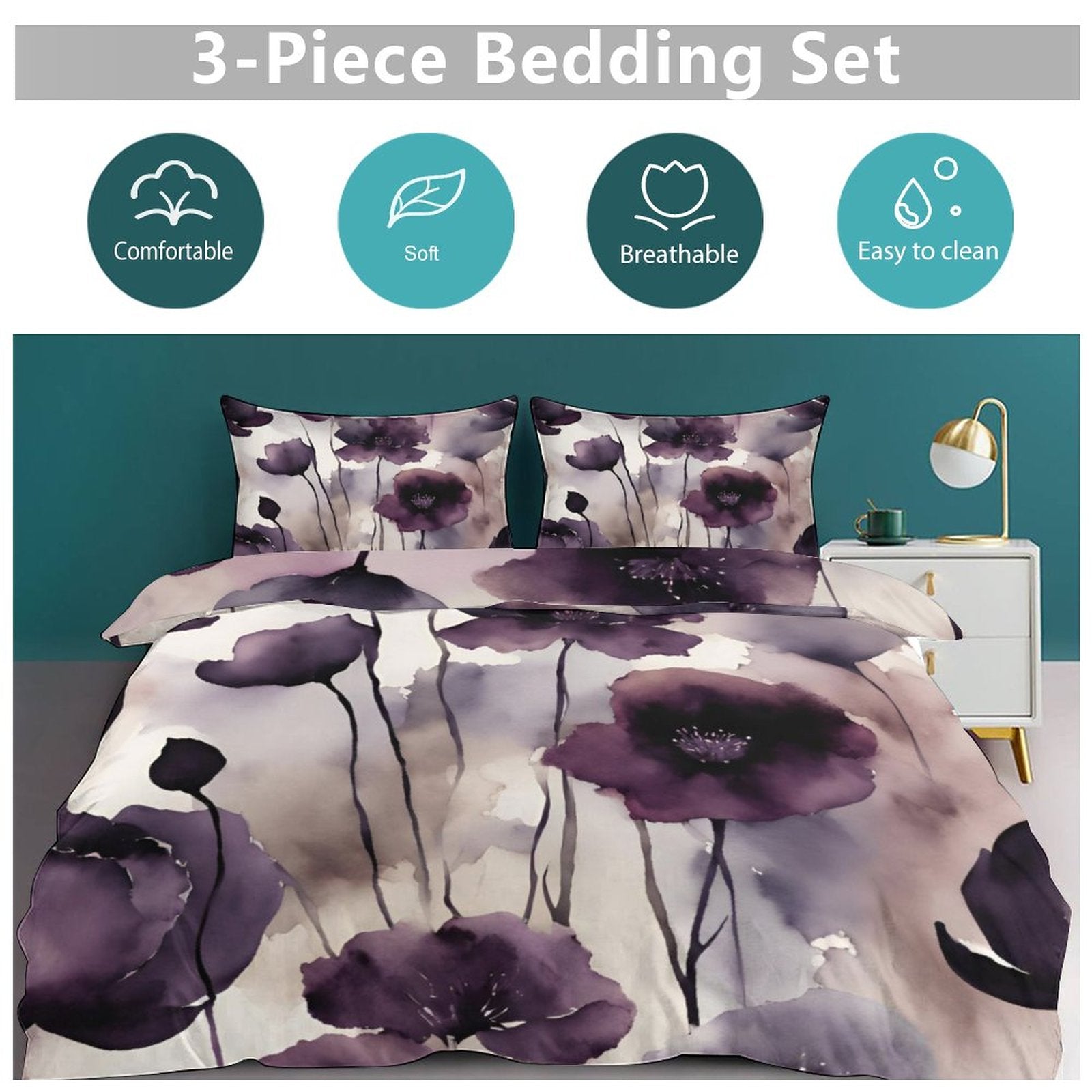 Queen 3-Piece Bedding Set-90"x90"/ 229x229cm