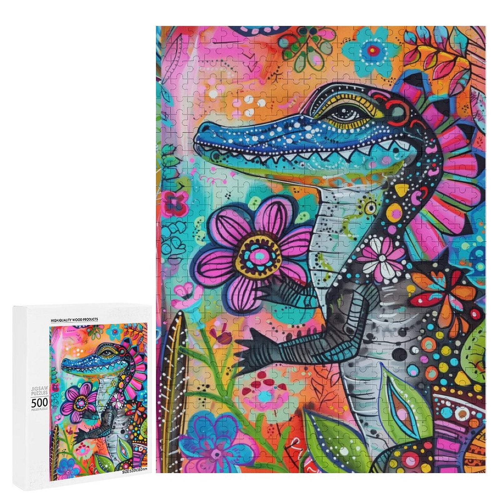Floral Alligator Wooden Puzzle