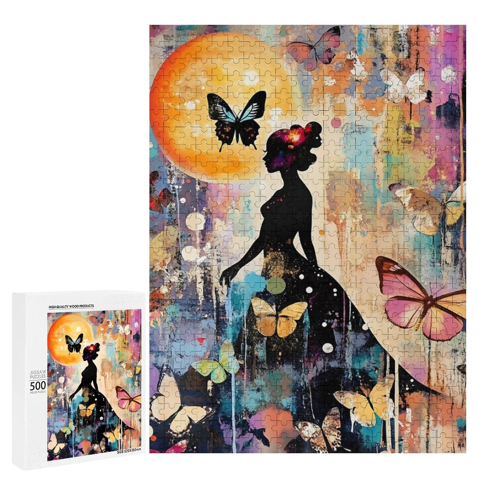 Colorful Butterfly Lady Silhouette Wooden Puzzle