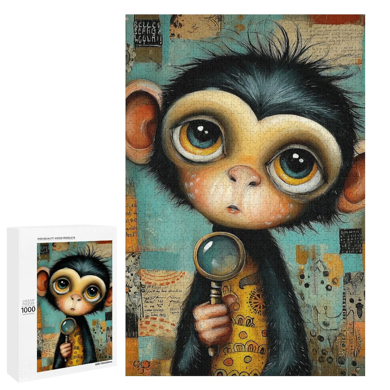 Boho Baby Monkey explorer Wooden Puzzle