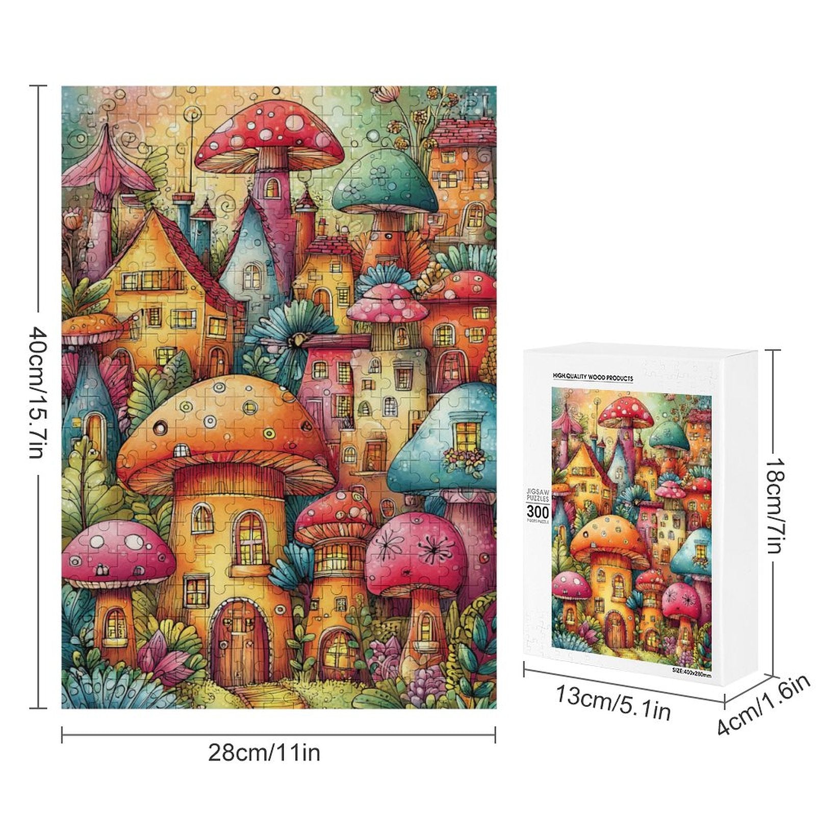 Colorful mushroom houses Wooden Puzzle