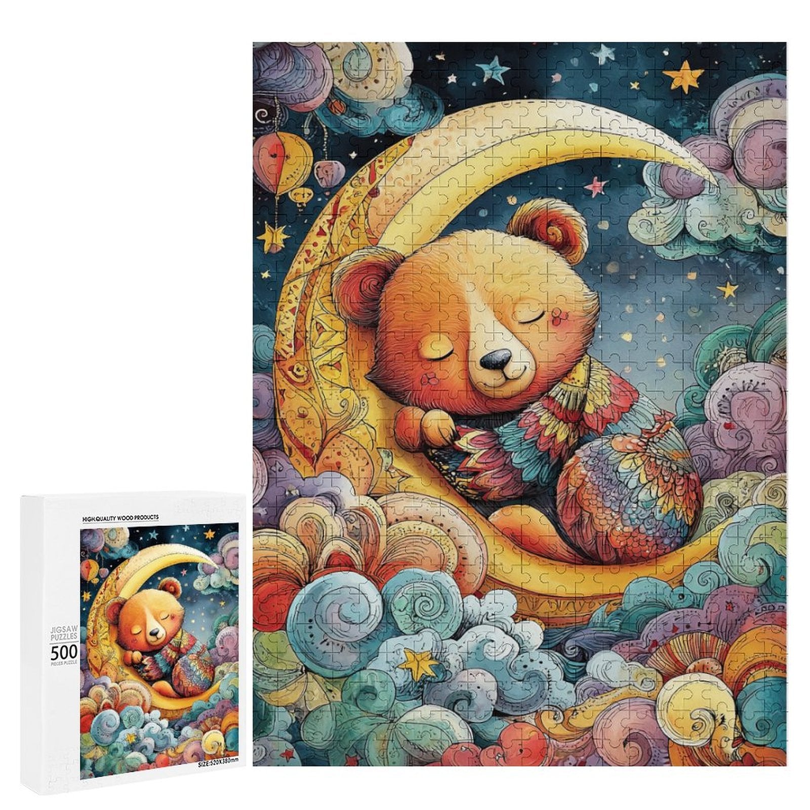 Colorful sleeping moon bear Wooden Puzzle