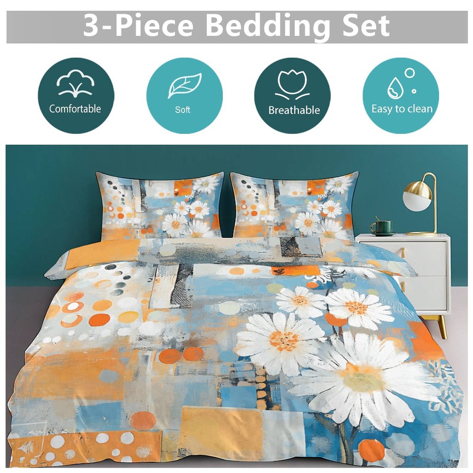 Queen 3-Piece Bedding Set-90"x90"/ 229x229cm